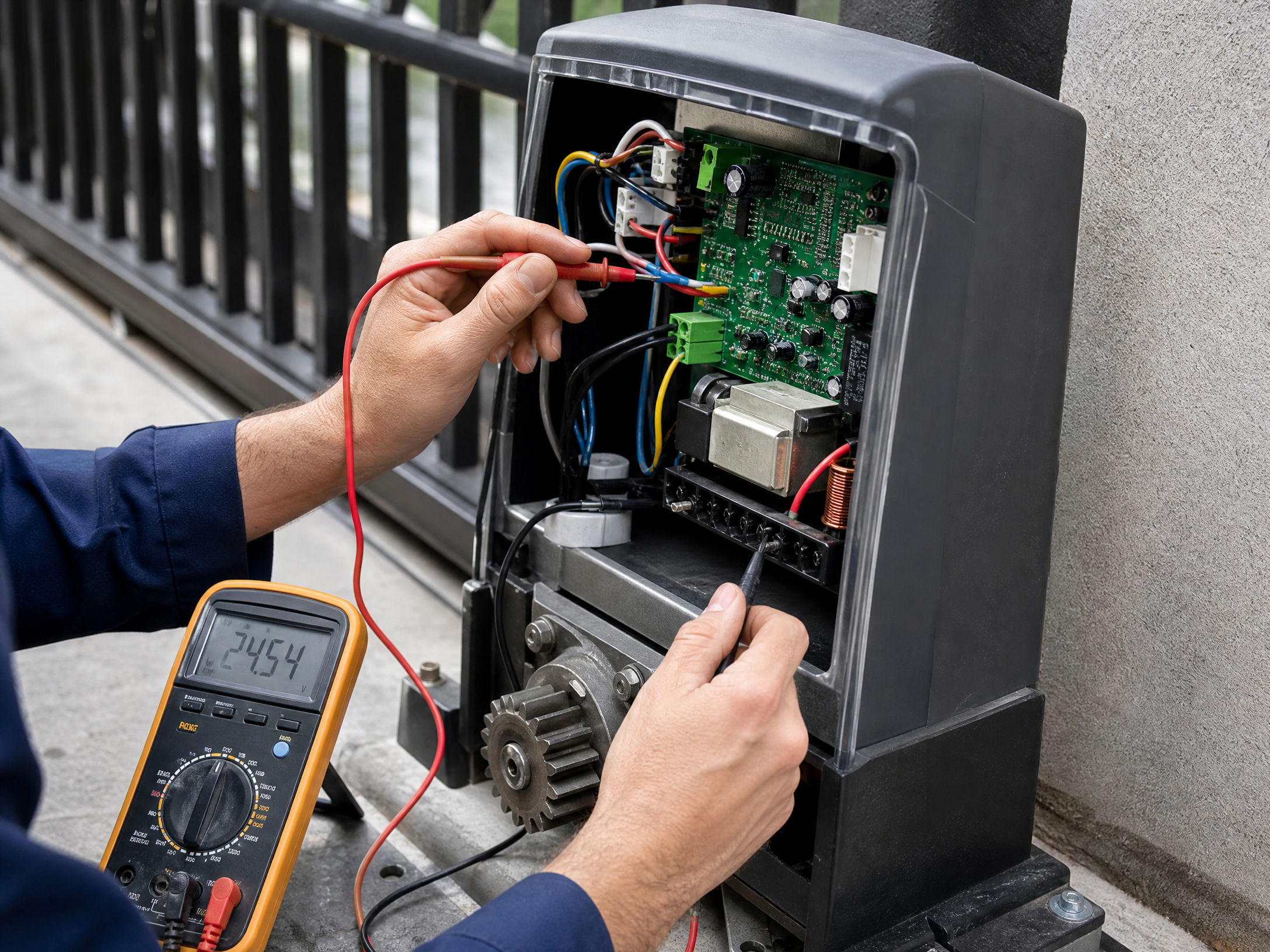 Diagnóstico eletrônico em motor de portão com multímetro